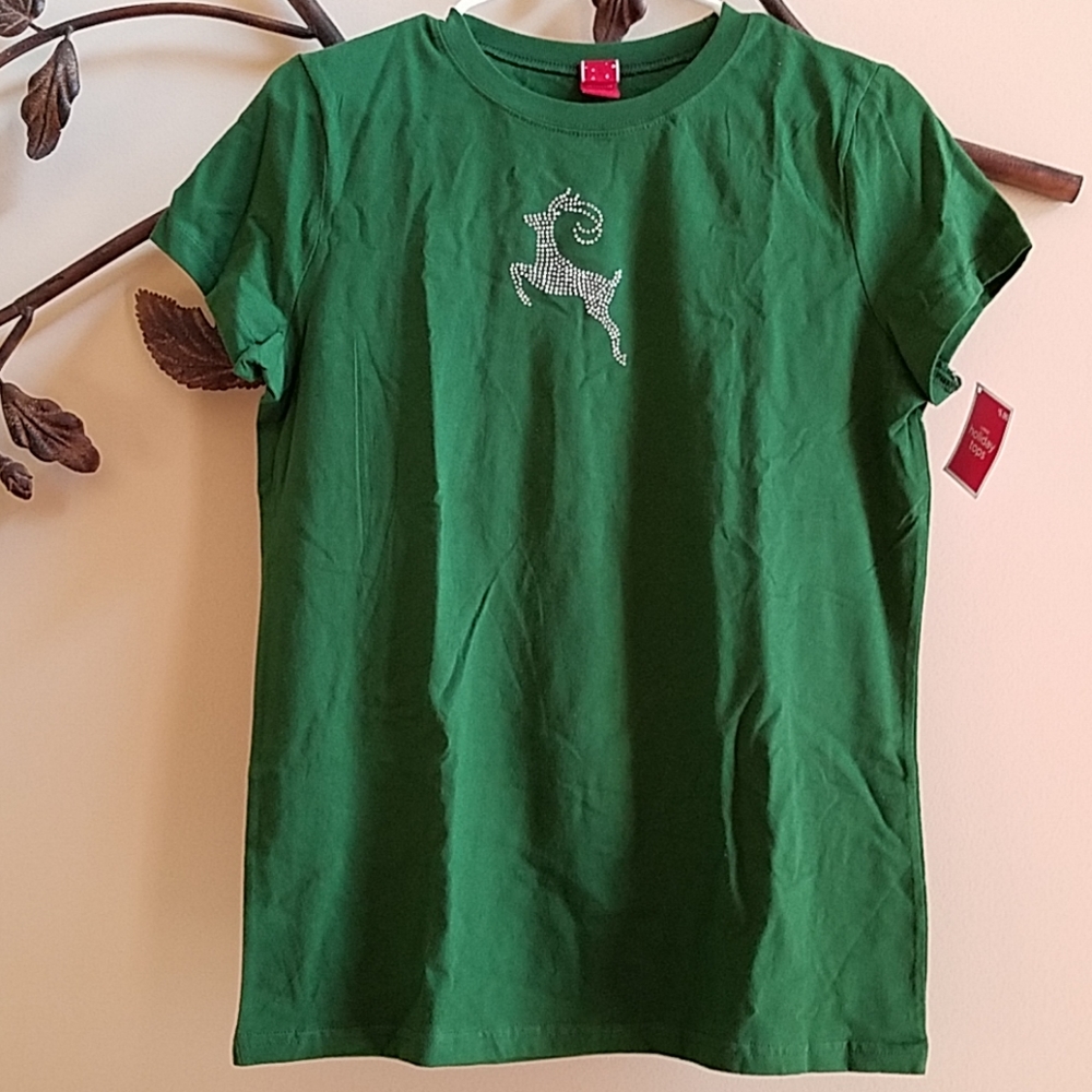 NWT TARGET VINTAGE Christmas Tee, 100% Cotton, Sweetest Reindeer, Green, 2010!